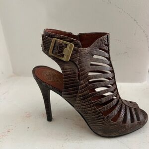 Vince Camuto snake skin brown leather heels